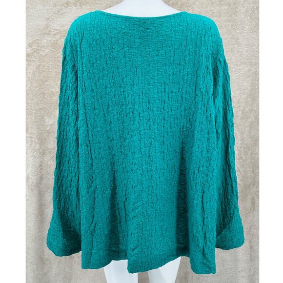 Ali Miles Top Women 3X Green Sheer Textured Tunic Stretch Artsy V-Neck Lagenlook - Picture 5 of 10